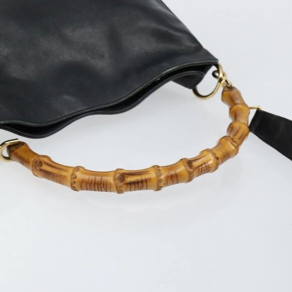 GUCCI Bamboo Hand Bag Leather 2way Black Gold - Picture 7 of 16